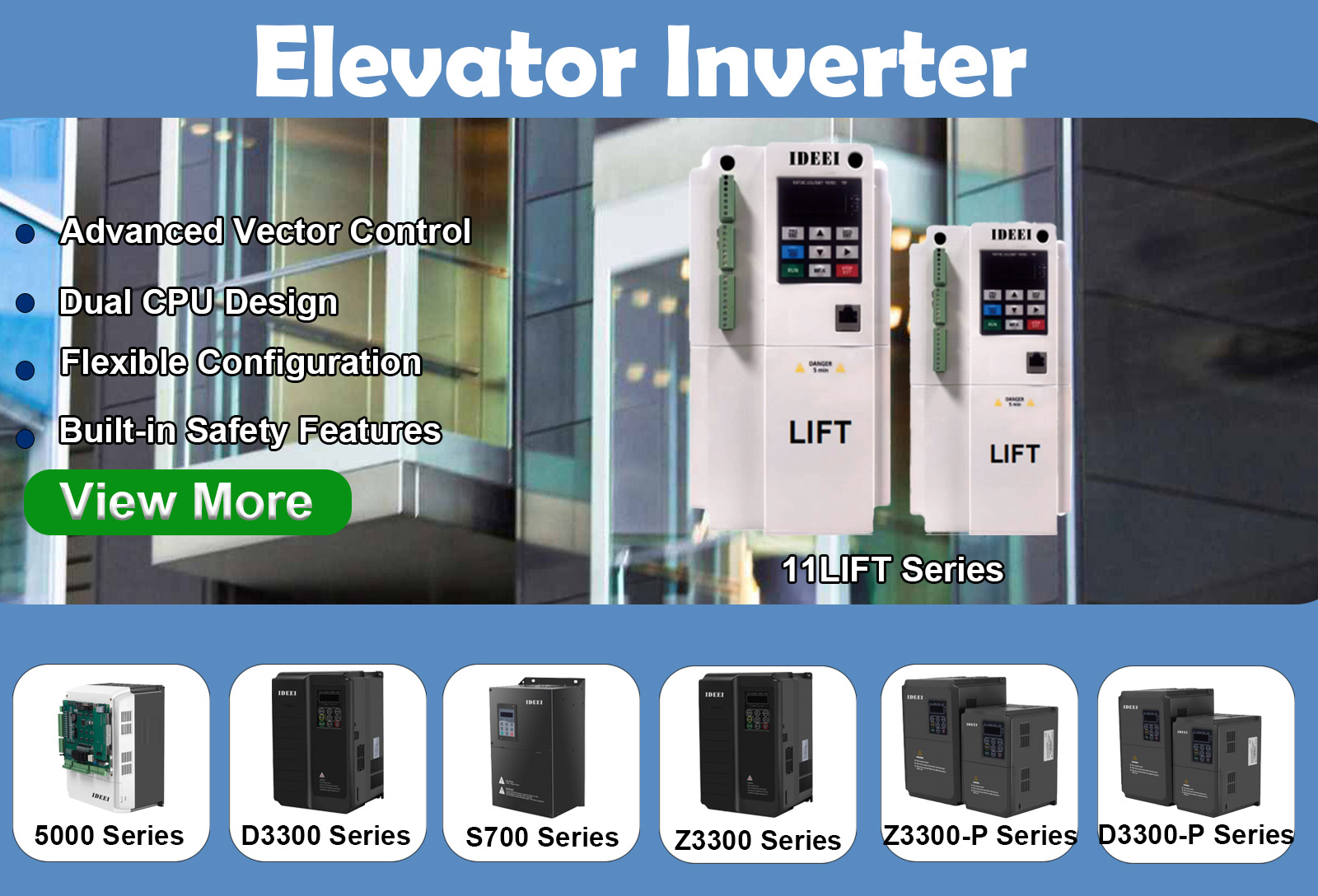 IDEEI elevator inverter 11LIFT series with advanced vector control and dual CPU design for lift drive systems