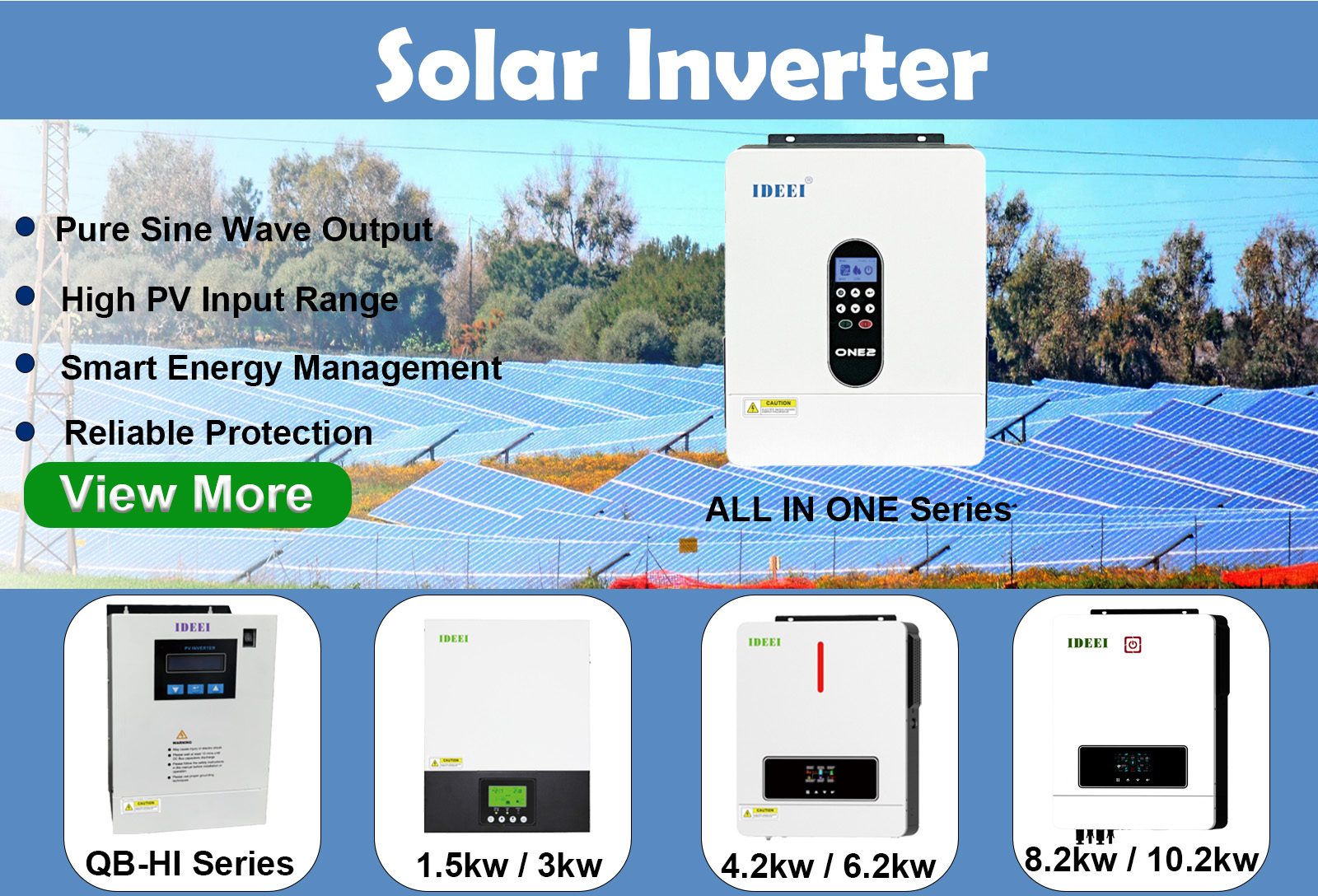 IDEEI solar inverter ALL IN ONE series with pure sine wave output and smart energy management